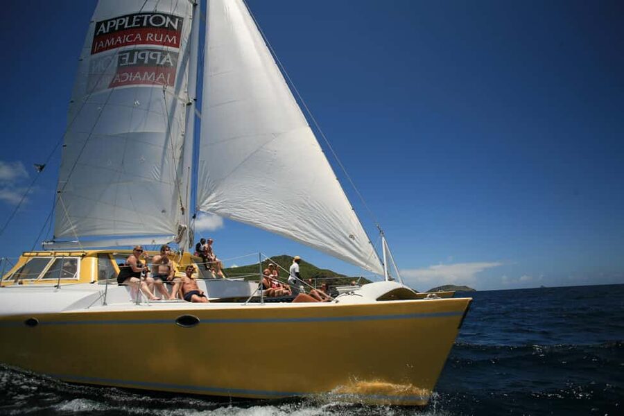 St. Kitts Full-Day Catamaran Cruise to Nevis - Leaving Port Zante for the Nevis channel